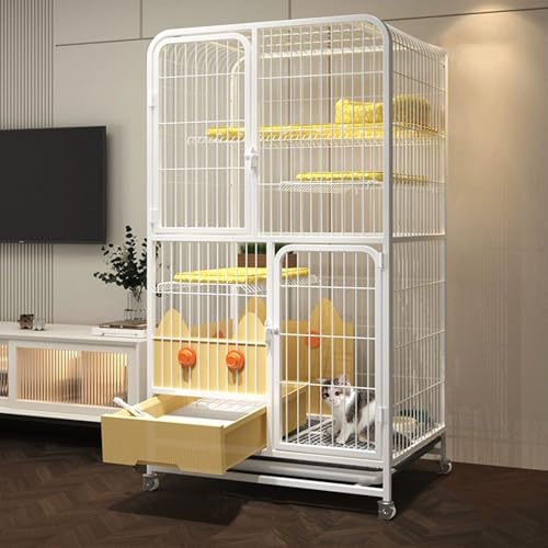 LKPMGOA Katzenkäfig für Drinnen mit Katzentoilette, Haustierkäfige für Katzen, Katzengehege, Verdickter Rahmen, Dichtes Fußpolster(White,78x55x133cm) von LKPMGOA