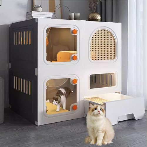LKPMGOA Katzenkäfig für Drinnen mit Katzentoilette, Katzenkfig für Katzen, Katzengehege für Drinnen, Geräumig und Bequem, Komplettes Zubehör(Grey,71x46x71cm) von LKPMGOA