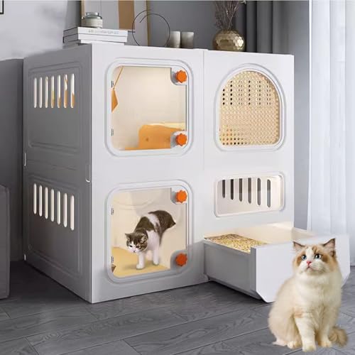 LKPMGOA Katzenkäfig für Drinnen mit Katzentoilette, Katzenkfig für Katzen, Katzengehege für Drinnen, Geräumig und Bequem, Komplettes Zubehör(White,71x46x71cm) von LKPMGOA