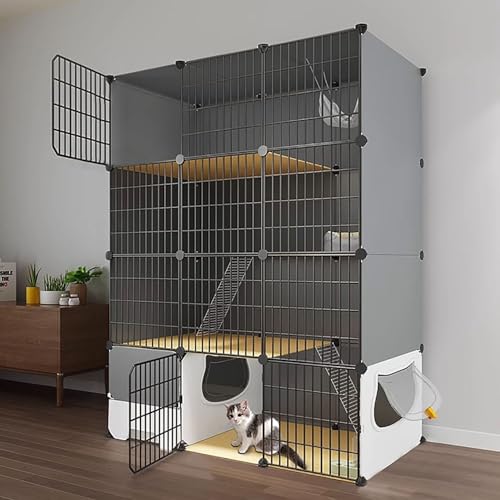 LKPMGOA Katzenkäfig für Katzen im Innenbereich, 3-stöckig, DIY-katzengehege, mit Katzentoilette, PVC-Platte, Leicht zu Waschen, Idealer Übungsort für Katzen (Size : 111x39x149cm) von LKPMGOA