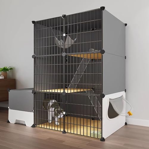 LKPMGOA Katzenkäfig für Katzen im Innenbereich, 3-stöckig, DIY-katzengehege, mit Katzentoilette, PVC-Platte, Leicht zu Waschen, Idealer Übungsort für Katzen (Size : B-111x39x109cm) von LKPMGOA