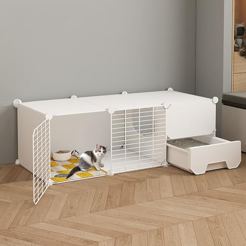 LKPMGOA Katzenkäfig für den Innenbereich, DIY-Katzengehege, Katzenzwinger für Hauskatzen mit Katzentoilette, Einfache Spülreinigung, Verfeinerungsgitter (Color : White, Size : 109x47x37cm) von LKPMGOA