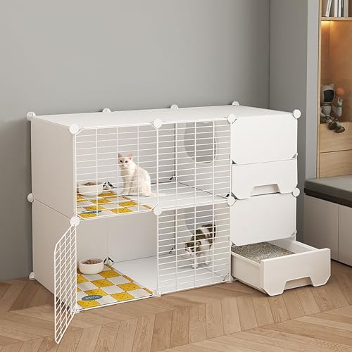 LKPMGOA Katzenkäfig für den Innenbereich, DIY-Katzengehege, Katzenzwinger für Hauskatzen mit Katzentoilette, Einfache Spülreinigung, Verfeinerungsgitter (Color : White, Size : C-109x47x73cm) von LKPMGOA