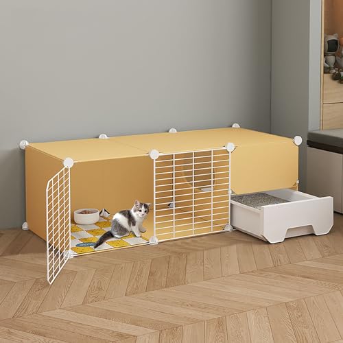 LKPMGOA Katzenkäfig für den Innenbereich, DIY-Katzengehege, Katzenzwinger für Hauskatzen mit Katzentoilette, Einfache Spülreinigung, Verfeinerungsgitter (Color : Yellow, Size : 109x47x37cm) von LKPMGOA