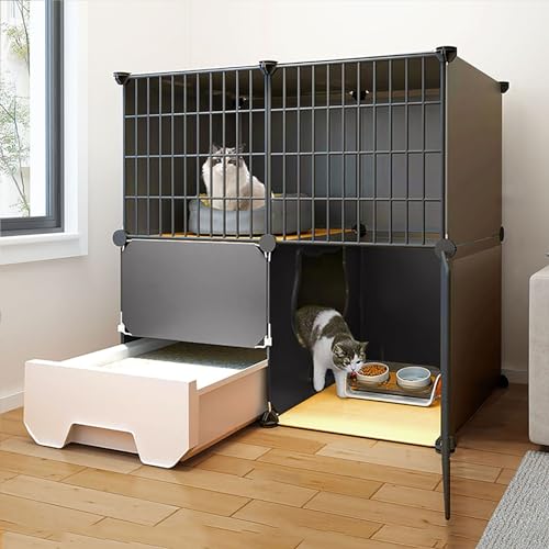 Katzenkäfig für den Innenbereich mit Katzentoilette, Katzengehege, Katzenkfig, PP-Platte + Metallrahmen, Mehrschichtiges Design, Robust und Langlebig (Color : Package 1, Size : 75x49x73cm) von LKPMGOA