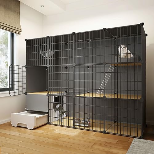 LKPMGOA Katzenkäfig für den Innenbereich mit Katzentoilette, Katzengehege, Katzenkfig, PP-Platte + Metallrahmen, Mehrschichtiges Design, Robust und Langlebig (Color : Package 1, Size : 147x49x109cm) von LKPMGOA