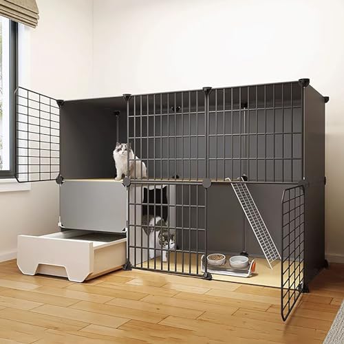 LKPMGOA Katzenkäfig für den Innenbereich mit Katzentoilette, Katzengehege, Katzenkfig, PP-Platte + Metallrahmen, Mehrschichtiges Design, Robust und Langlebig (Color : Package 2, Size : 111x49x73cm) von LKPMGOA