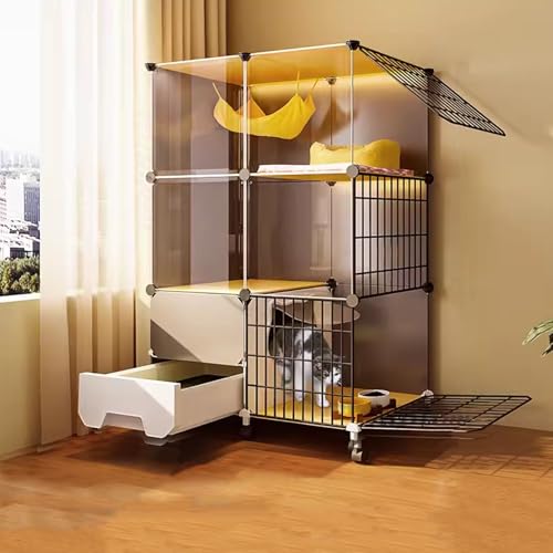 LKPMGOA Katzenkäfig mit Katzentoilette, 2/3-stöckiges DIY-Katzengehege, Katzenkiste für den Innenbereich, Eigenständige Katzentoilette, Erweiterter Platz(73x37x112cm) von LKPMGOA