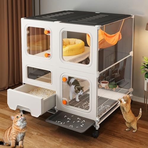 LKPMGOA Katzenkäfig mit Katzentoilette, DIY-Katzen-Laufstall, mit Rädern und Verschlüsseltem Gitterbereich, Leicht zu Bewegen und zu Reinigen(70 * 45 * 80cm) von LKPMGOA