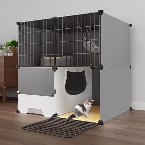 LKPMGOA Katzenkäfig mit Katzentoilette, Verfeinerungsgitter für DIY-Katzengehege, tür mit Schloss, Metallgitter + Harzplatte, Stark und Stabil (Color : Package 1, Size : 75x49x73cm) von LKPMGOA