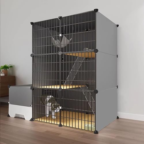 LKPMGOA Katzenkäfig mit Katzentoilette, Verfeinerungsgitter für DIY-Katzengehege, tür mit Schloss, Metallgitter + Harzplatte, Stark und Stabil (Color : Package 1, Size : C-111x39x109cm) von LKPMGOA