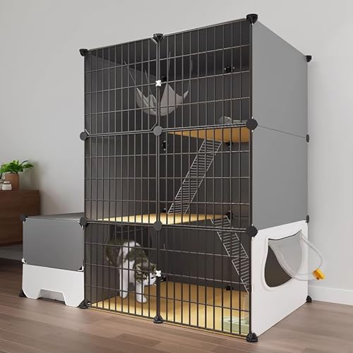 LKPMGOA Katzenkäfig mit Katzentoilette, Verfeinerungsgitter für DIY-Katzengehege, tür mit Schloss, Metallgitter + Harzplatte, Stark und Stabil (Color : Package 2, Size : 111x49x109cm) von LKPMGOA