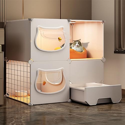 LKPMGOA Katzenkäfige für Den Innenbereich mit Katzentoilette, DIY-Katzengehege mit Türen, PVC-Platte, Leicht zu Waschen, Idealer Übungsort für Katzen (Size : B-75x39x73cm) von LKPMGOA