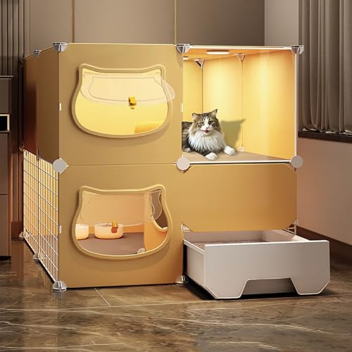 LKPMGOA Katzenkäfige für Den Innenbereich mit Katzentoilette, DIY-Katzengehege mit Türen, PVC-Platte, Leicht zu Waschen, Idealer Übungsort für Katzen (Size : C-75x75x73cm) von LKPMGOA