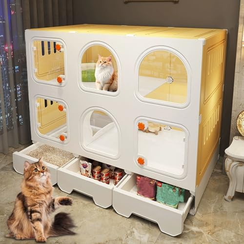 LKPMGOA Katzenkäfige für Den Innenbereich mit Katzentoilette, Katzenkäfig-Gehäuse, Erhöhter Boden mit Schublade, Kann mit Wasser Abgewaschen Werden(107 * 47 * 87cm) von LKPMGOA