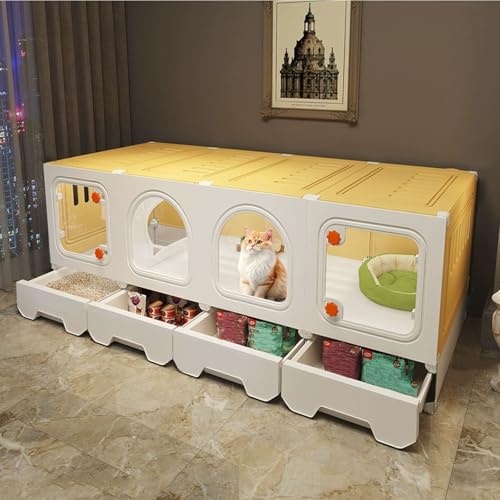 LKPMGOA Katzenkäfige für Den Innenbereich mit Katzentoilette, Katzenkäfig-Gehäuse, Erhöhter Boden mit Schublade, Kann mit Wasser Abgewaschen Werden(142 * 47 * 52cm) von LKPMGOA