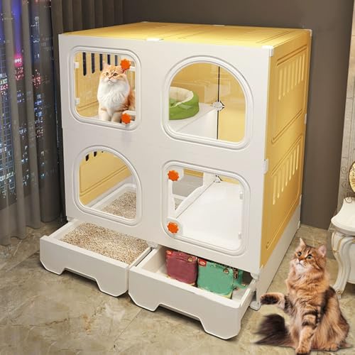 LKPMGOA Katzenkäfige für Den Innenbereich mit Katzentoilette, Katzenkäfig-Gehäuse, Erhöhter Boden mit Schublade, Kann mit Wasser Abgewaschen Werden(72 * 47 * 87cm) von LKPMGOA