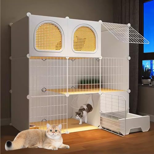 LKPMGOA Katzenkäfige für Drinnen mit Katzentoilette, Katzengehege für Drinnen, Käfig für Katzen, Komplettes Zubehör, Erweiterungsraum(108x47x106cm) von LKPMGOA