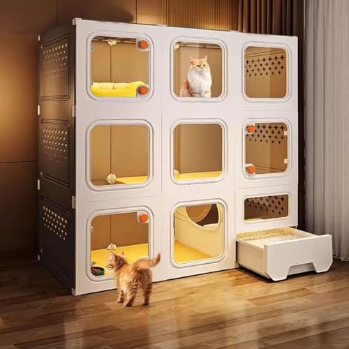 Katzenkäfige für Drinnen mit Katzentoilette, Katzengehege für Drinnen, Käfig für Katzen, Komplettes Zubehör, Erweiterungsraum(Grey,105x45x105cm) von LKPMGOA