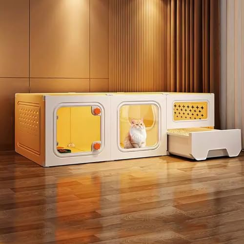 LKPMGOA Katzenkäfige für Drinnen mit Katzentoilette, Katzengehege für Drinnen, Käfig für Katzen, Komplettes Zubehör, Erweiterungsraum(Yellow,105x45x35cm) von LKPMGOA