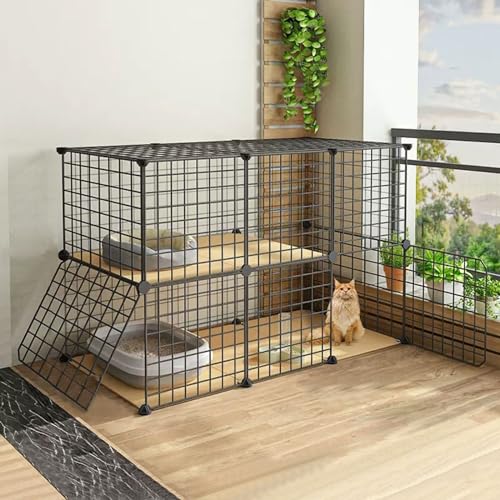 LKPMGOA Katzenkäfige für Katzen im Innenbereich, DIY-Katzengehege, Laufstall aus Metall, Harzplatte + Metallrahmen, Robust und Langlebig (Size : 111x49x73cm) von LKPMGOA