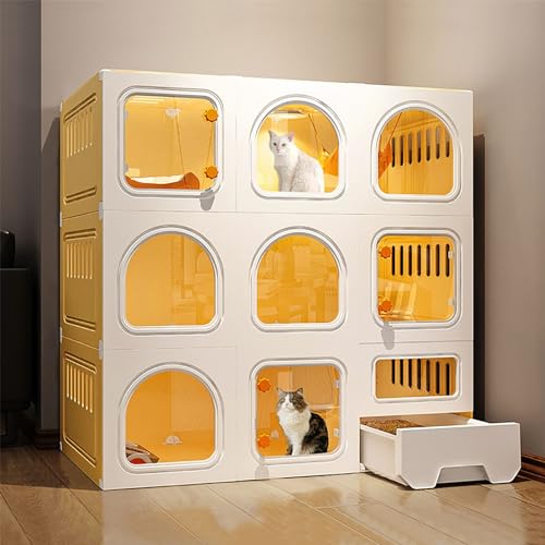 LKPMGOA Katzenkäfige für den Innenbereich, DIY-Katzengehege, mit Katzentoilette, PVC-Platte, Leicht zu Waschen, Idealer Übungsort für Katzen (Color : Yellow, Size : 105x46x106cm) von LKPMGOA