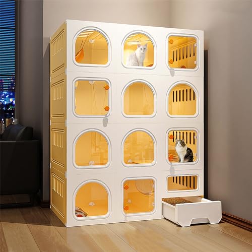 LKPMGOA Katzenkäfige für den Innenbereich, DIY-Katzengehege, mit Katzentoilette, PVC-Platte, Leicht zu Waschen, Idealer Übungsort für Katzen (Color : Yellow, Size : 106x46x141cm) von LKPMGOA