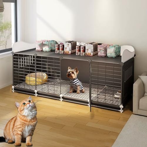 LKPMGOA Katzenkäfige für den Innenbereich mit Ausziehbaren Ablagen, DIY-Katzengehege, Verschlüsselte Fußpolster Verhindern EIN Festklemmen, Türen Abschließbar(140 * 45 * 52cm) von LKPMGOA
