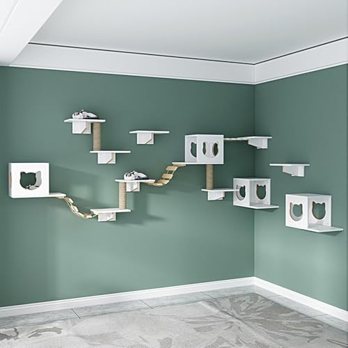 LKPMGOA Katzentreppe Wand aus Holz, Kletterwand Katzen, Erweiterter Platz, Bodenverstärkung, Geeignet zum Klettern und Spielen(18pcs) von LKPMGOA