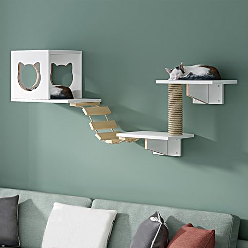 LKPMGOA Katzentreppe Wand aus Holz, Kletterwand Katzen, Erweiterter Platz, Bodenverstärkung, Geeignet zum Klettern und Spielen(5pcs) von LKPMGOA