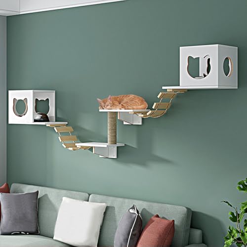LKPMGOA Katzentreppe Wand aus Holz, Kletterwand Katzen, Erweiterter Platz, Bodenverstärkung, Geeignet zum Klettern und Spielen(7pcs) von LKPMGOA