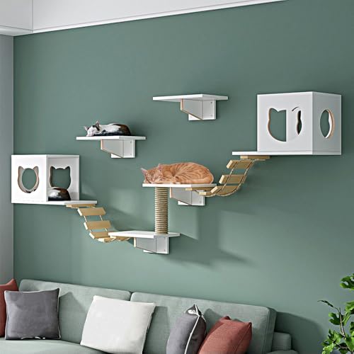 LKPMGOA Katzentreppe Wand aus Holz, Kletterwand Katzen, Erweiterter Platz, Bodenverstärkung, Geeignet zum Klettern und Spielen(9-2pcs) von LKPMGOA