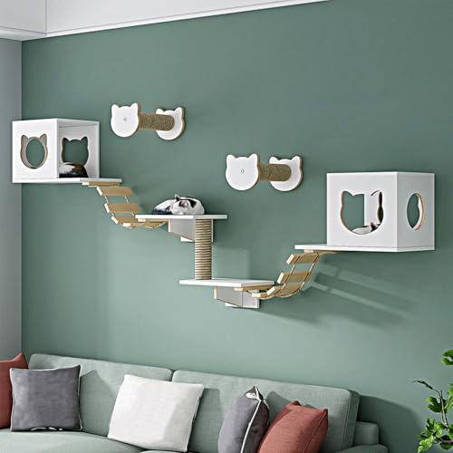 LKPMGOA Katzentreppe Wand aus Holz, Kletterwand Katzen, Erweiterter Platz, Bodenverstärkung, Geeignet zum Klettern und Spielen(9-3pcs) von LKPMGOA