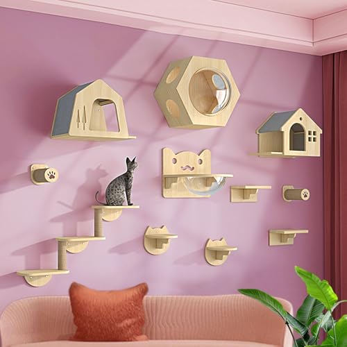 LKPMGOA Katzenwandregale, Katzenregale für den Innenbereich, Erweitern Sie den Wohnraum, Für Bewegung, Klettern und Spielen(12pcs) von LKPMGOA