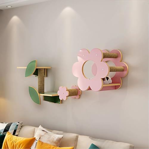 LKPMGOA Kletterwand Katze-Set mit Bodenverstärkung, Katzenwandregale aus Holz, Platzsparend, Geeignet für Kleine Wohnungen(5pcs) von LKPMGOA