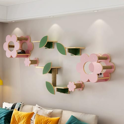 LKPMGOA Kletterwand Katze-Set mit Bodenverstärkung, Katzenwandregale aus Holz, Platzsparend, Geeignet für Kleine Wohnungen(9-1pcs) von LKPMGOA