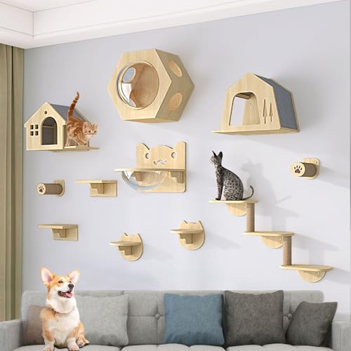 LKPMGOA Kletterwand Katzen, Katzen Kletterwand, Breiter Standfuß, Massivholz. Stabil und Verschleißfest, Ideal zum Klettern, Kratzen, Suchen(11pcs) von LKPMGOA