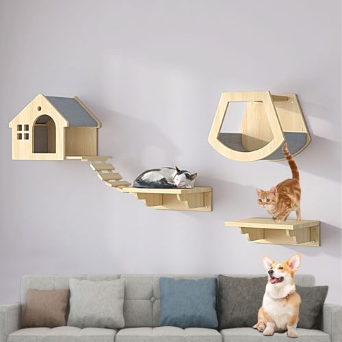 LKPMGOA Kletterwand Katzen, Katzen Kletterwand, Breiter Standfuß, Massivholz. Stabil und Verschleißfest, Ideal zum Klettern, Kratzen, Suchen(5pcs) von LKPMGOA