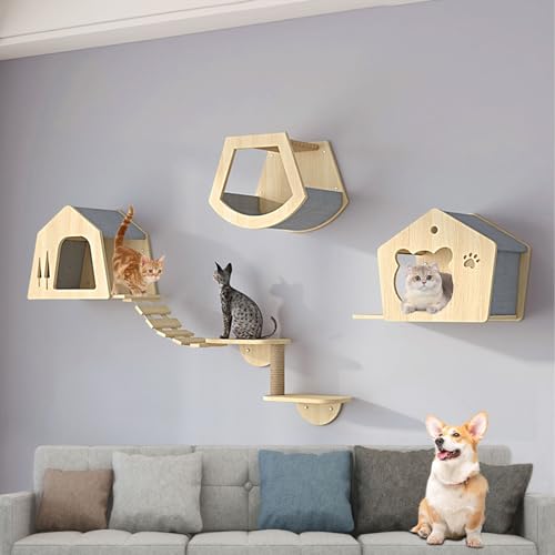 LKPMGOA Kletterwand Katzen, Katzen Kletterwand, Breiter Standfuß, Massivholz. Stabil und Verschleißfest, Ideal zum Klettern, Kratzen, Suchen(6pcs) von LKPMGOA