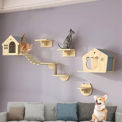 LKPMGOA Kletterwand Katzen, Katzen Kletterwand, Breiter Standfuß, Massivholz. Stabil und Verschleißfest, Ideal zum Klettern, Kratzen, Suchen(7pcs) von LKPMGOA