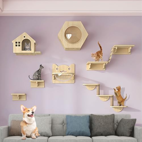 LKPMGOA Kletterwand Katzen, Katzen Kletterwand, Breiter Standfuß, Massivholz. Stabil und Verschleißfest, Ideal zum Klettern, Kratzen, Suchen(9pcs) von LKPMGOA