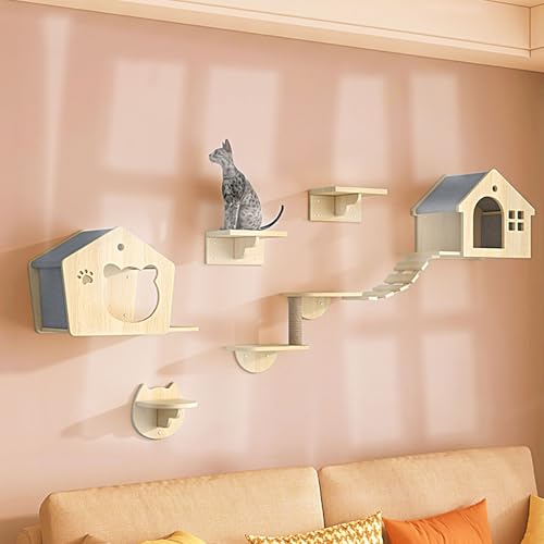 LKPMGOA Kletterwand Katzen, Katzentreppe Wand, mit Weicher Leiter, Plattform, Sprungplattform und Greifer(9pcs) von LKPMGOA