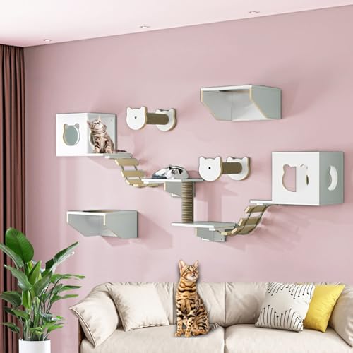 LKPMGOA Kletterwand Katzen, Katzentreppen Set, Katzen Kletterwand Set, mit Katzenhaus, Stufen, Kratzbaum und Weicher Leiter(11pcs) von LKPMGOA