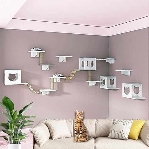 LKPMGOA Kletterwand Katzen, Katzentreppen Set, Katzen Kletterwand Set, mit Katzenhaus, Stufen, Kratzbaum und Weicher Leiter(18pcs) von LKPMGOA