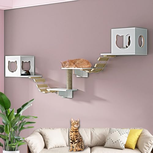 LKPMGOA Kletterwand Katzen, Katzentreppen Set, Katzen Kletterwand Set, mit Katzenhaus, Stufen, Kratzbaum und Weicher Leiter(7pcs) von LKPMGOA