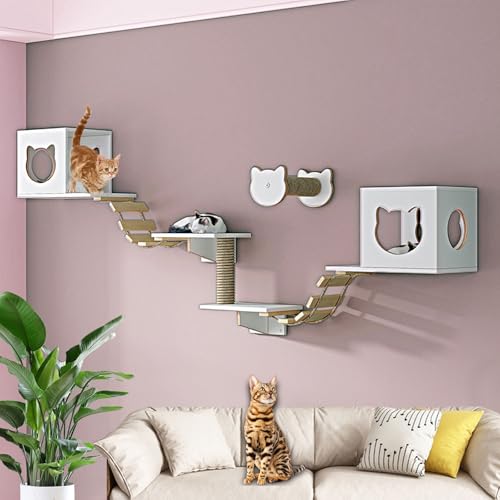 LKPMGOA Kletterwand Katzen, Katzentreppen Set, Katzen Kletterwand Set, mit Katzenhaus, Stufen, Kratzbaum und Weicher Leiter(8pcs) von LKPMGOA