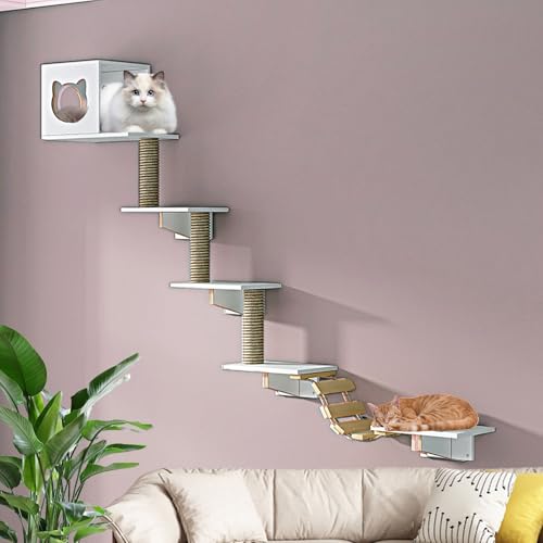 LKPMGOA Kletterwand Katzen, Katzentreppen Set, Katzen Kletterwand Set, mit Katzenhaus, Stufen, Kratzbaum und Weicher Leiter(9-1pcs) von LKPMGOA