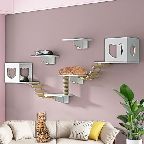 LKPMGOA Kletterwand Katzen, Katzentreppen Set, Katzen Kletterwand Set, mit Katzenhaus, Stufen, Kratzbaum und Weicher Leiter(9-2pcs) von LKPMGOA