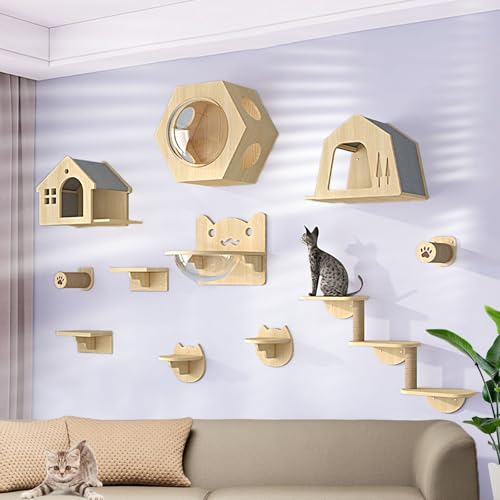 LKPMGOA Kletterwand Katzen, Kratzbaum Wand mit Juteseil für Kratzen, Abgerundete Kanten und Fein Poliert, Verstärkte Platte(11pcs) von LKPMGOA