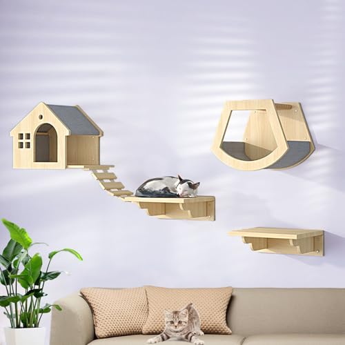 LKPMGOA Kletterwand Katzen, Kratzbaum Wand mit Juteseil für Kratzen, Abgerundete Kanten und Fein Poliert, Verstärkte Platte(5pcs) von LKPMGOA